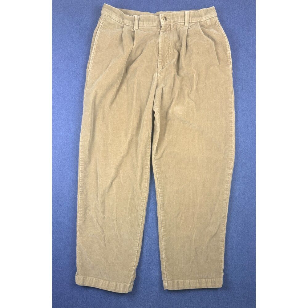 Roundtree & Yorke Mens 34x29 Corduroy Pants Pleated Front Tan Brown Classic Fit